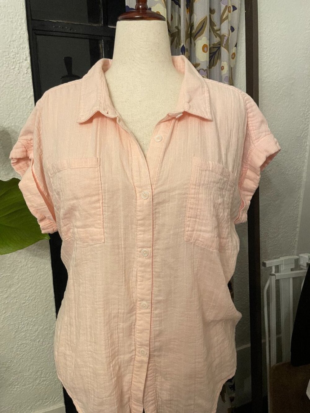 JAG 100% Cotton Gauze Button Down Shirt Pink XL Cottage Coastal Cowgirl Boho